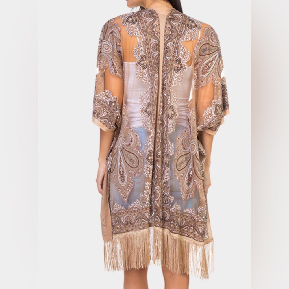 Sheer Paisley Fringe Kimono